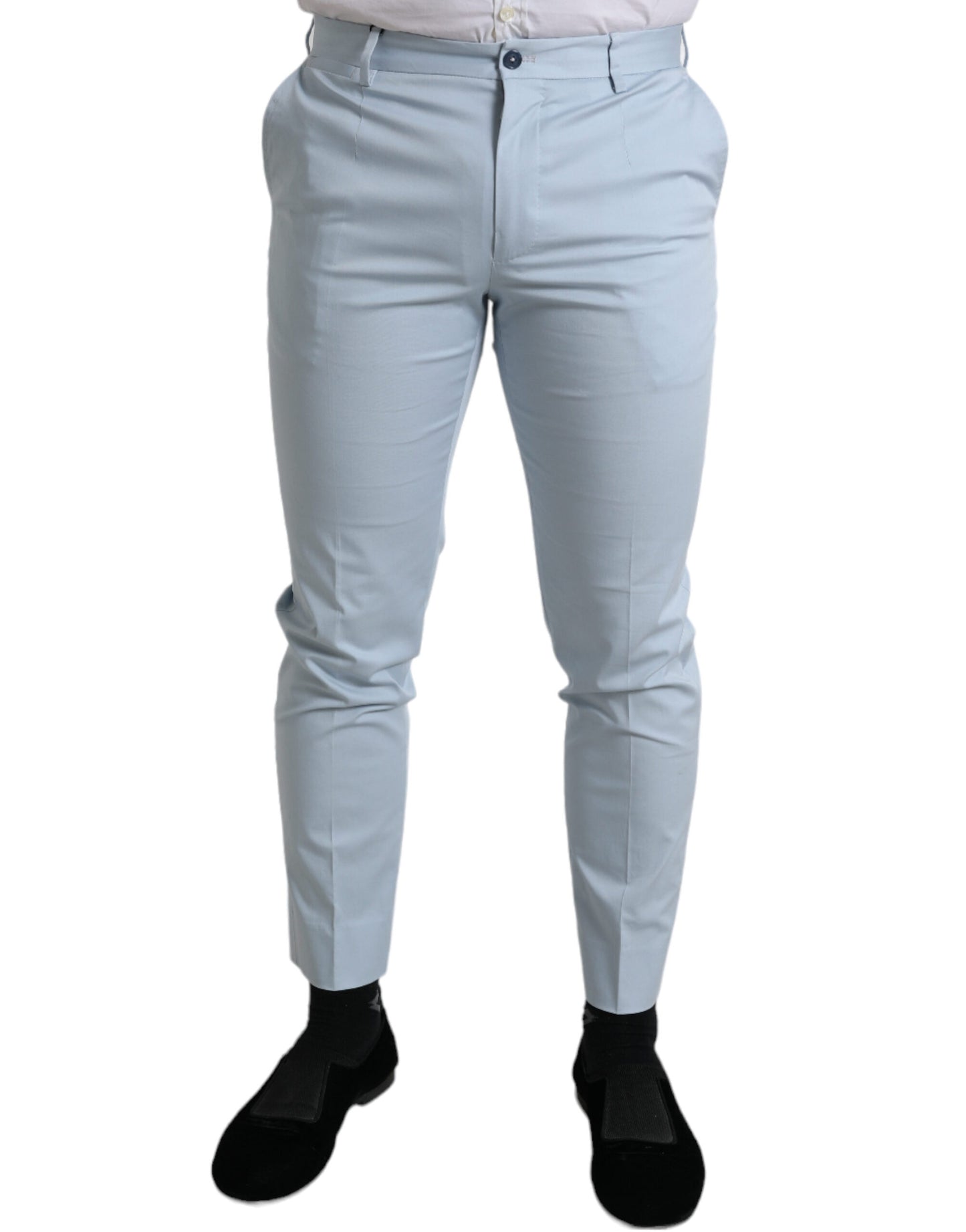 Pantalones ajustados elásticos de algodón azul cielo
