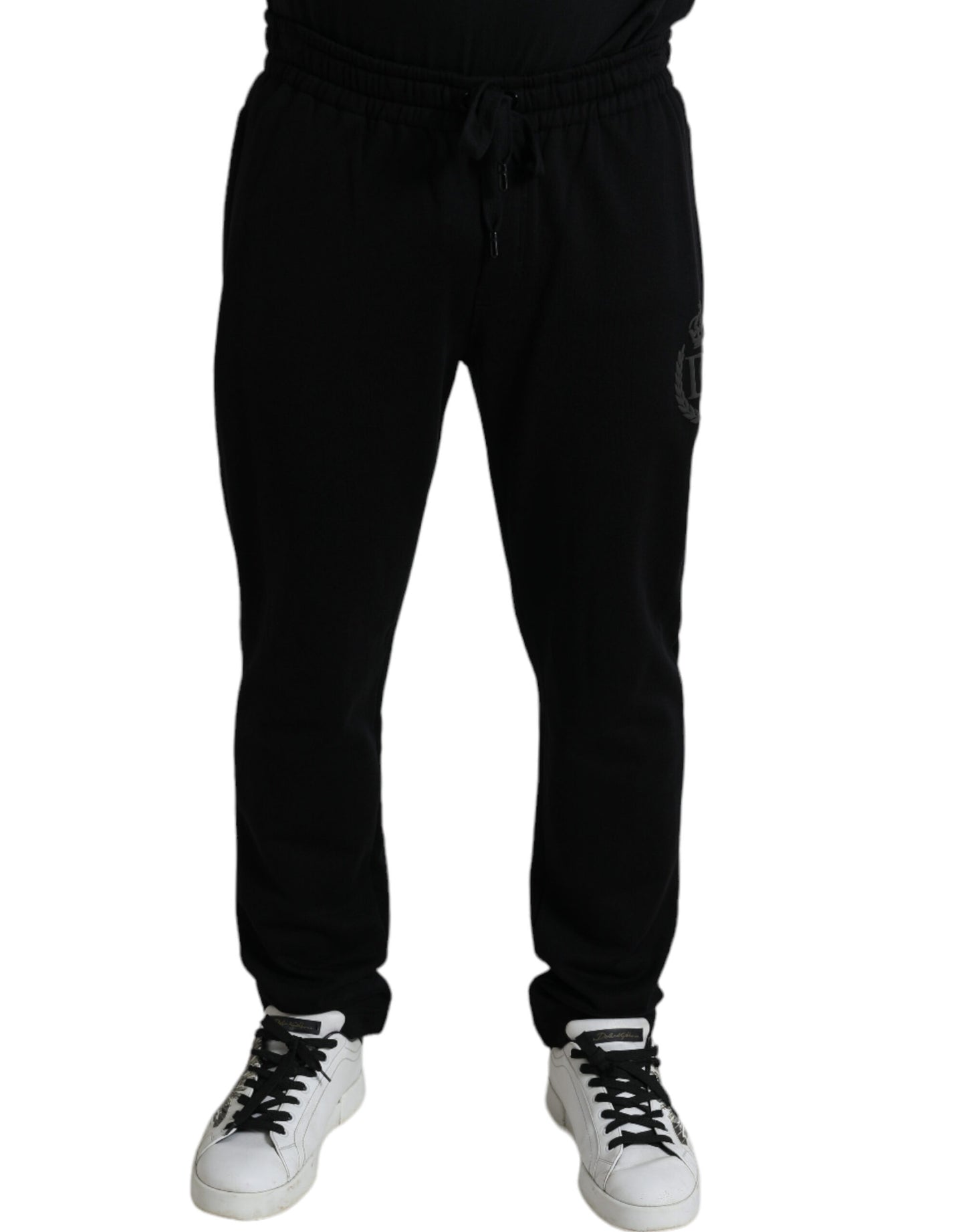 Elegantes pantalones deportivos negros de algodón con bordado del logotipo