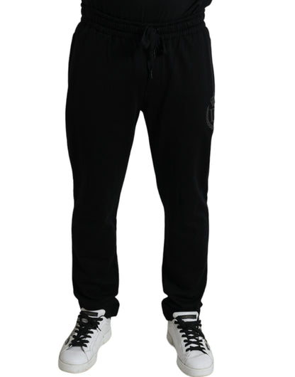 Elegantes pantalones deportivos negros de algodón con bordado del logotipo