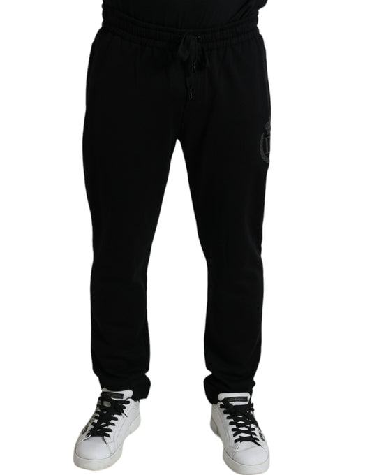 Elegantes pantalones deportivos negros de algodón con bordado del logotipo