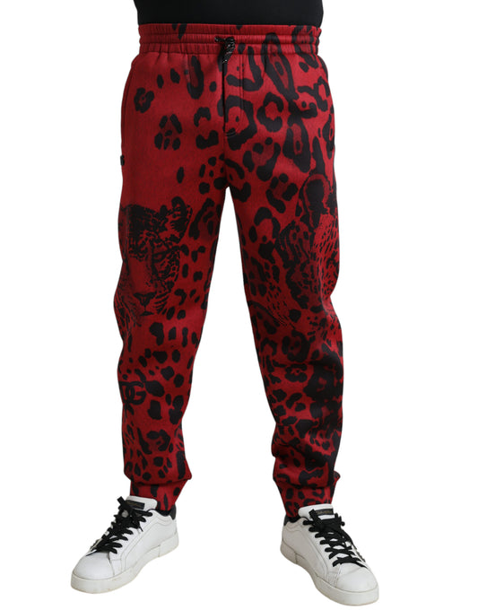 Elegantes pantalones deportivos con estampado de leopardo en rojo y negro