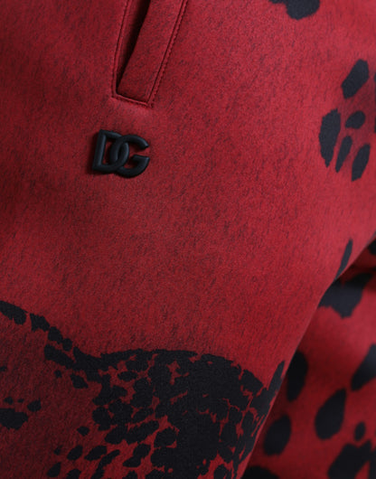 Elegantes pantalones deportivos con estampado de leopardo en rojo y negro