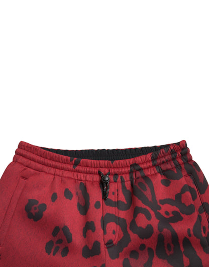 Elegantes pantalones deportivos con estampado de leopardo en rojo y negro