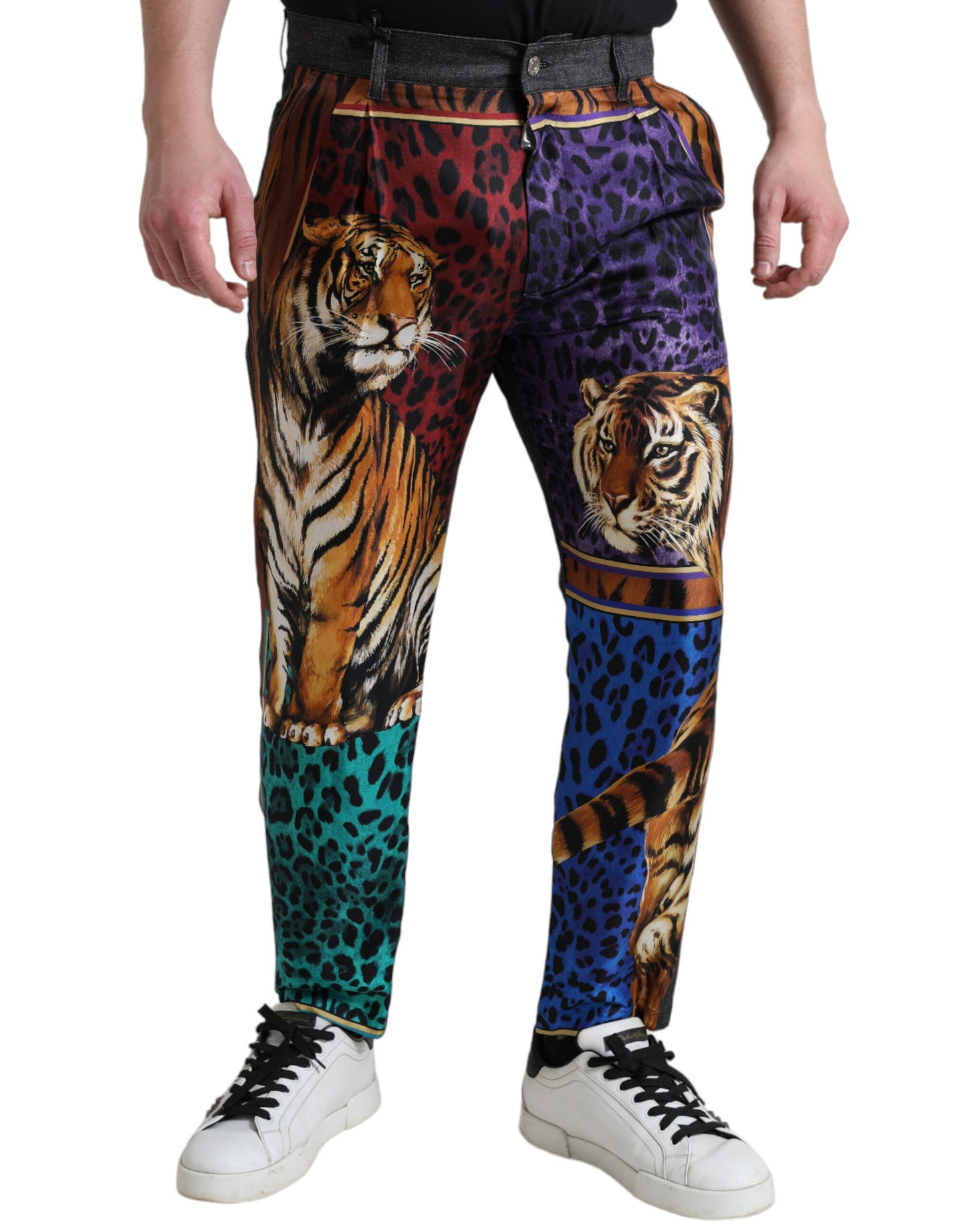 Vaqueros holgados con estampado de tigre multicolor