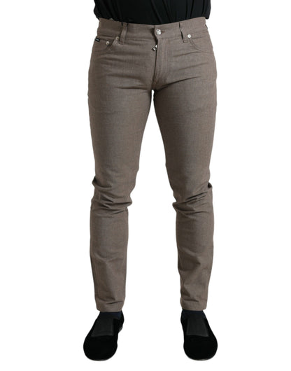 Elegantes pantalones ajustados de algodón elástico marrón