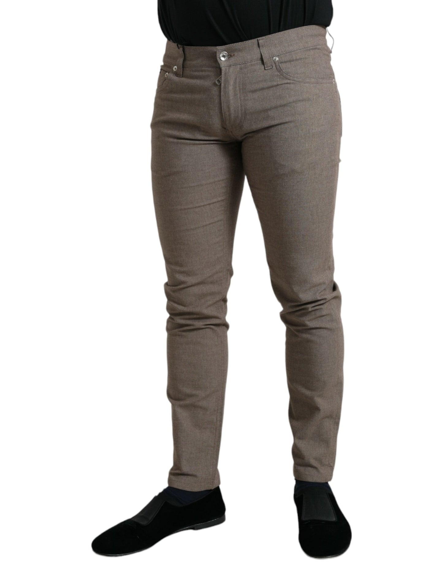 Elegantes pantalones ajustados de algodón elástico marrón
