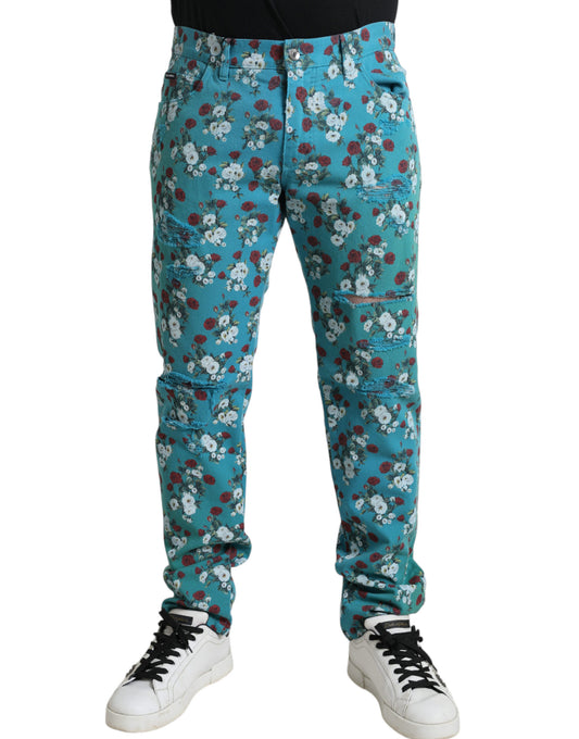 Vaqueros pitillo con estampado floral chic