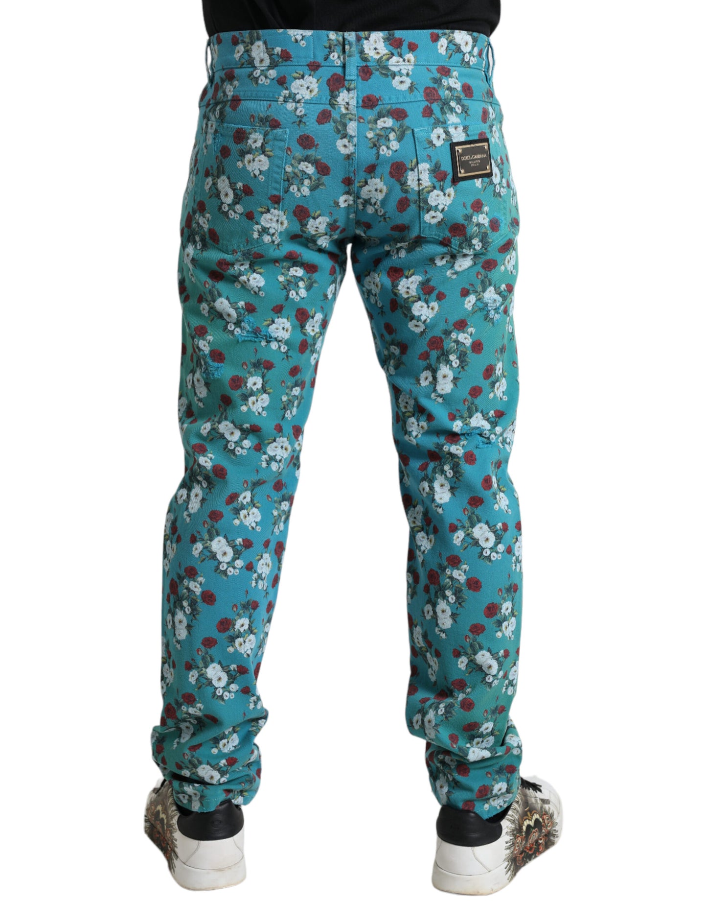 Vaqueros pitillo con estampado floral chic
