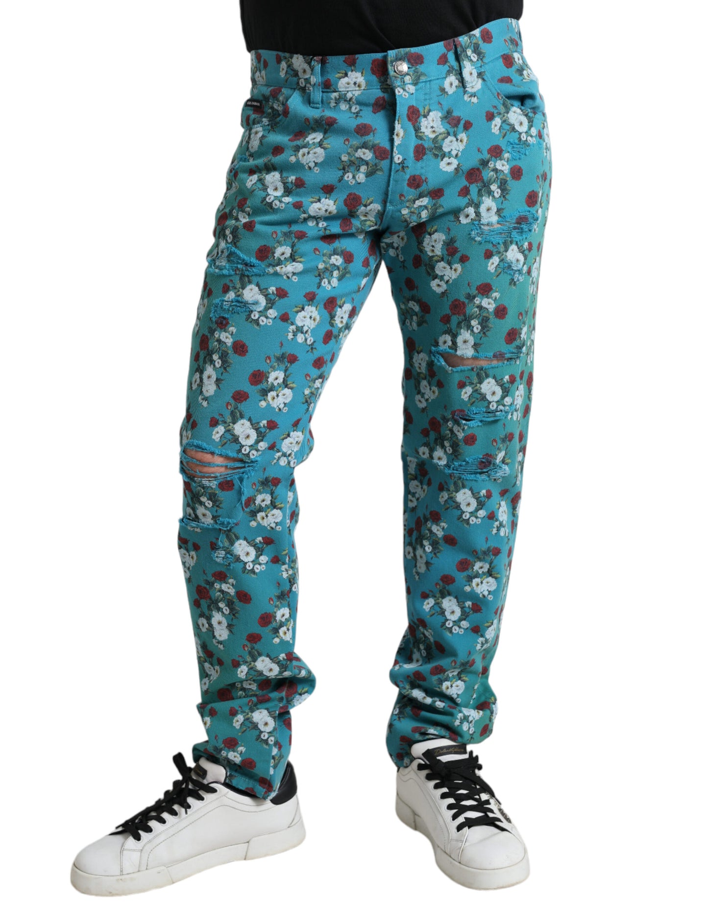 Vaqueros pitillo con estampado floral chic