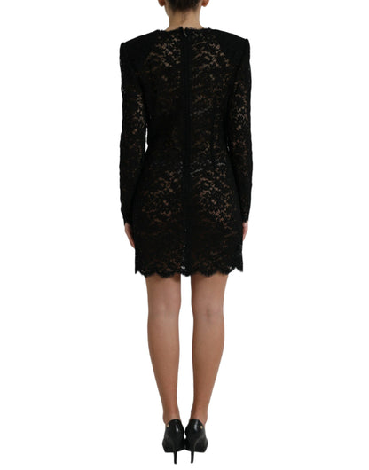 Elegante minivestido negro de encaje floral