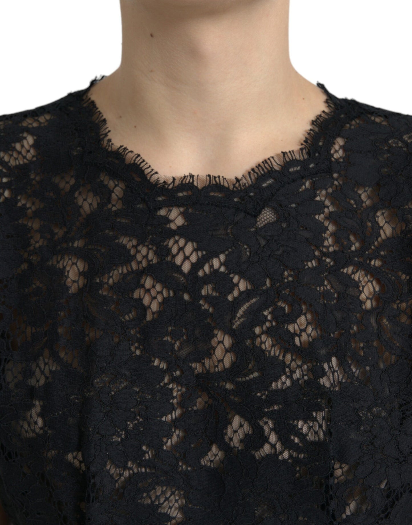 Elegante minivestido de encaje floral negro de corte A