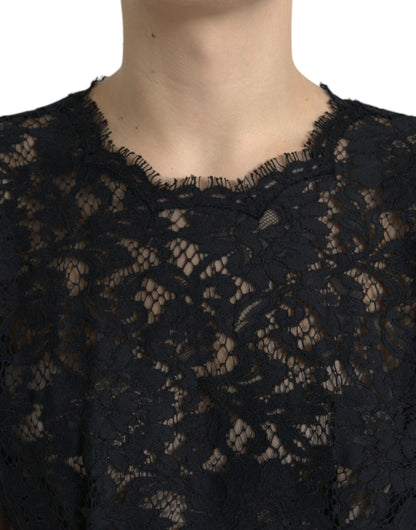 Elegante minivestido de encaje floral negro de corte A