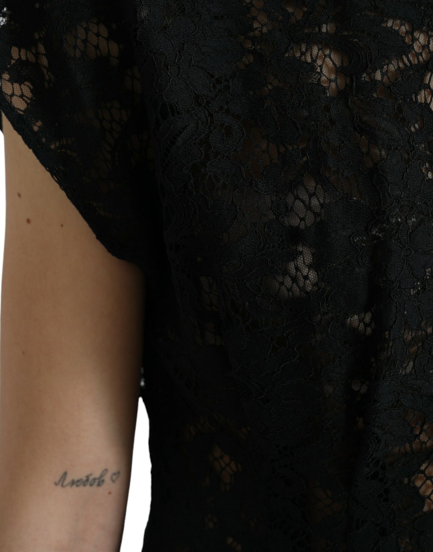 Elegante minivestido de encaje floral negro de corte A