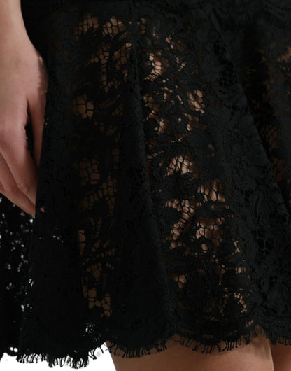 Elegante minivestido de encaje floral negro de corte A