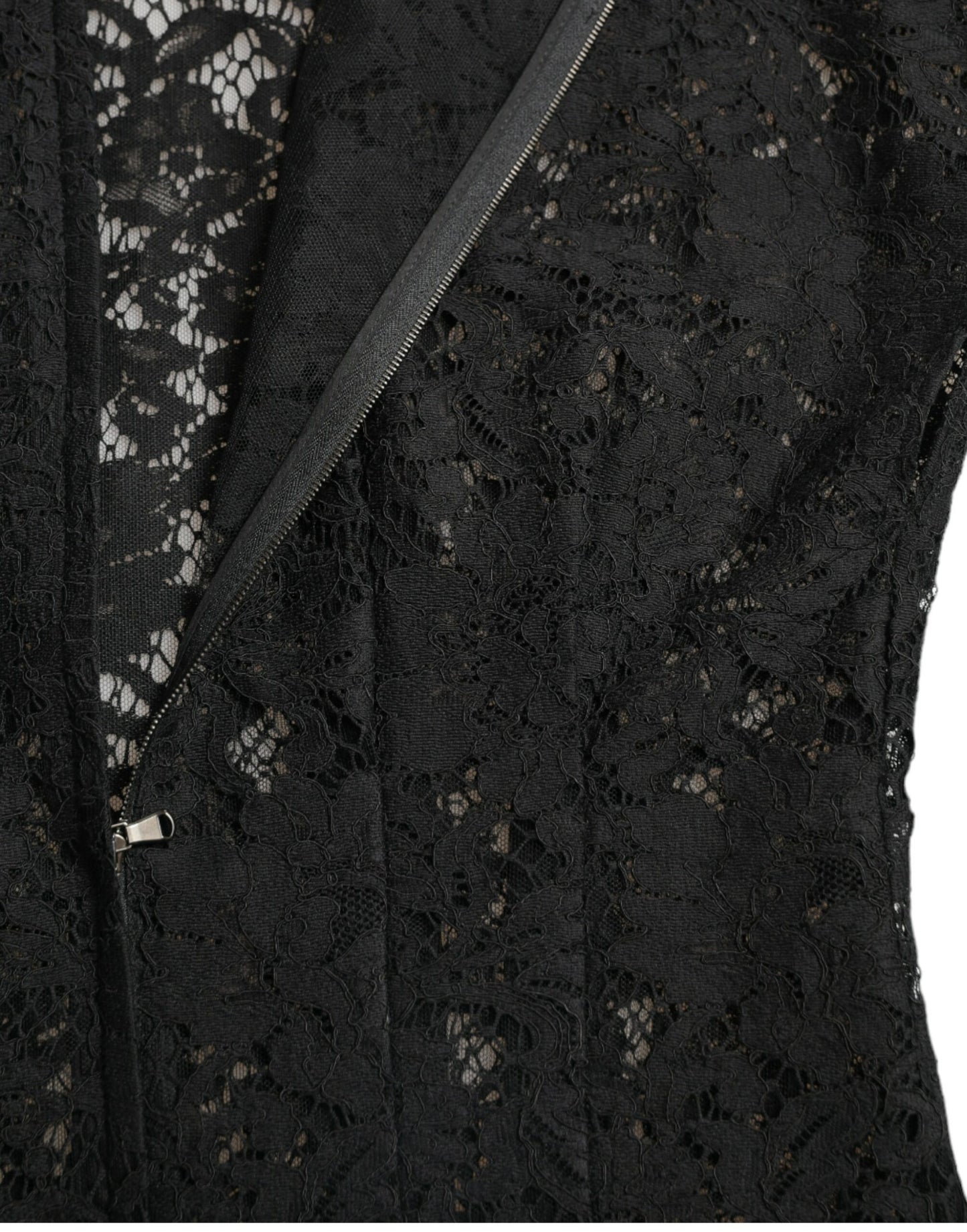 Elegante minivestido de encaje floral negro de corte A