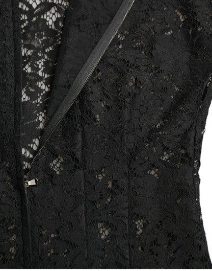 Elegante minivestido de encaje floral negro de corte A