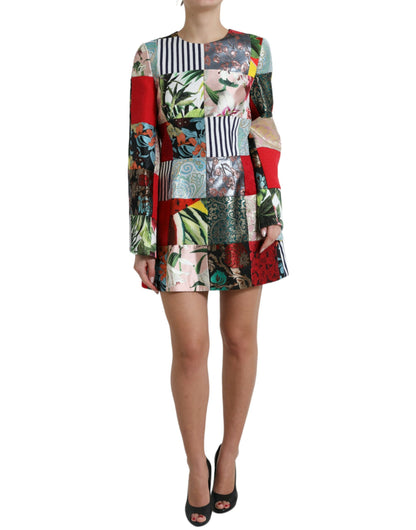 Vestido mini recto de jacquard floral, obra maestra