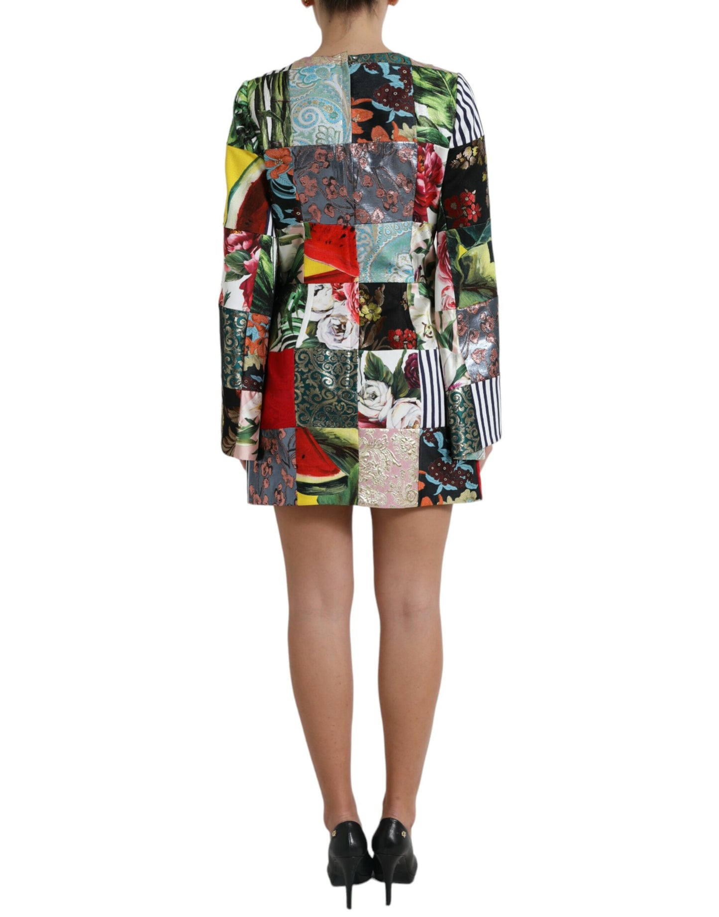Vestido mini recto de jacquard floral, obra maestra