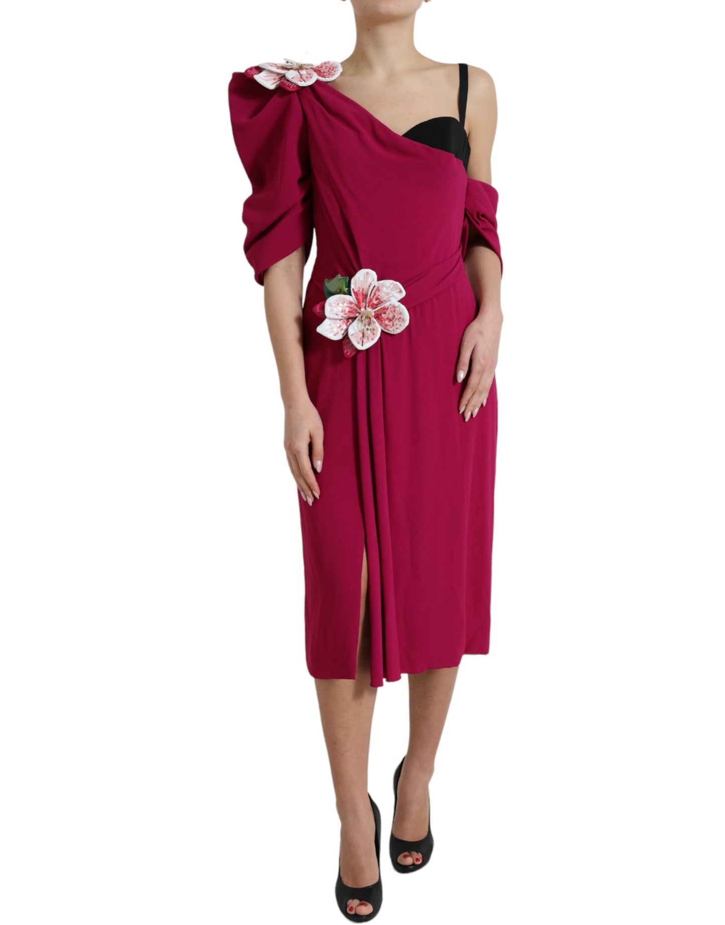Elegante vestido midi de seda morada