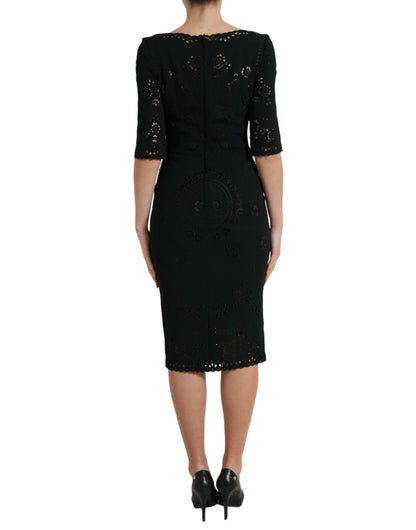 Vestido midi ajustado de encaje floral negro