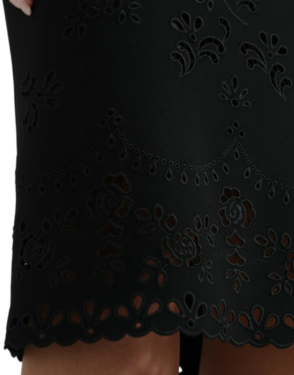 Vestido midi ajustado de encaje floral negro