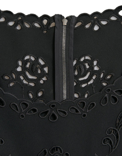 Vestido midi ajustado de encaje floral negro