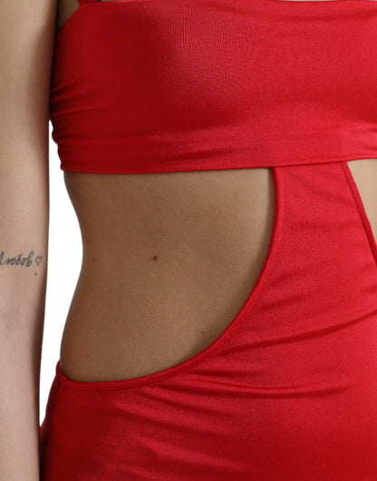 Exquisito minivestido ajustado con cortes rojos