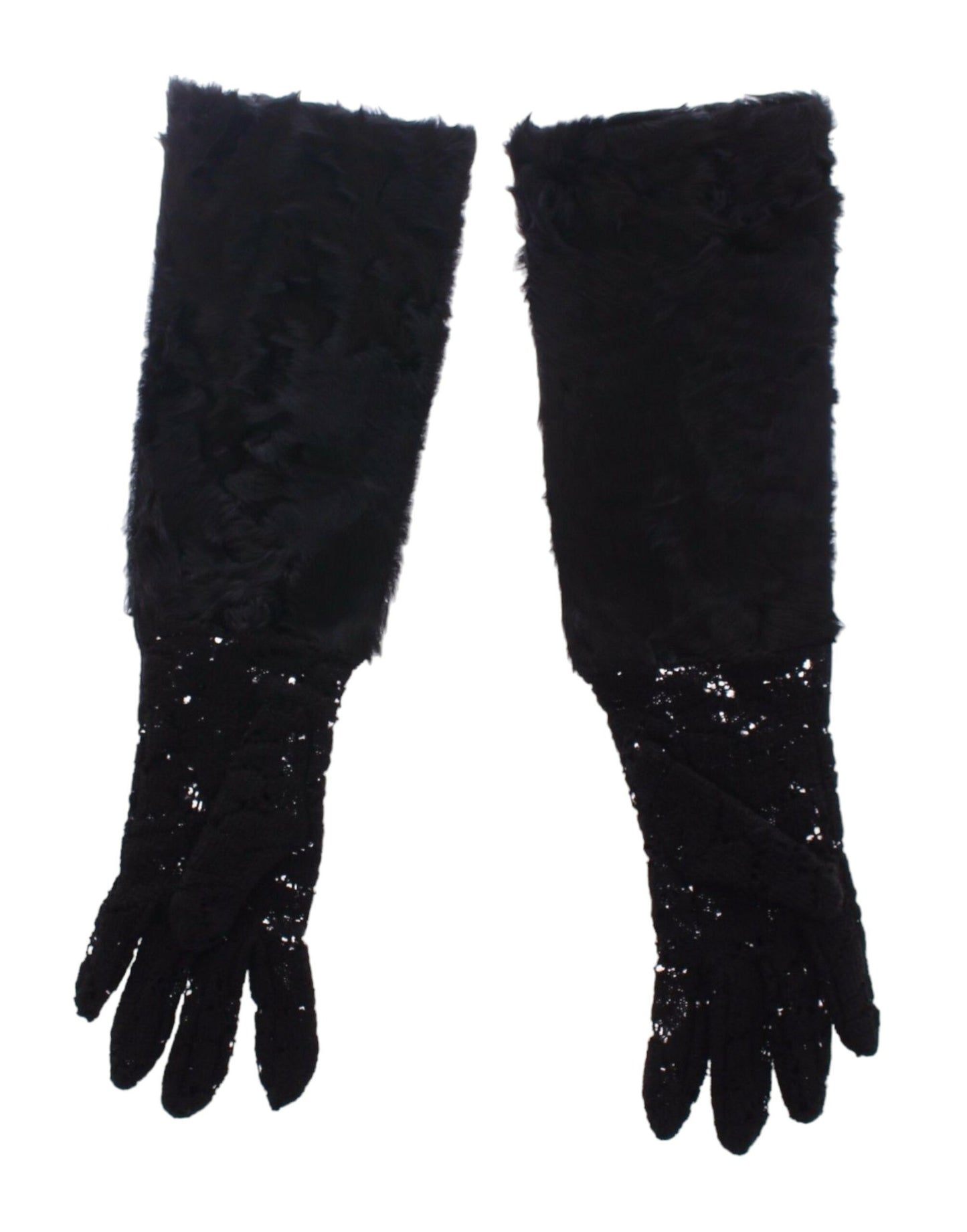 Guantes de lana negra con encaje y piel de cordero
