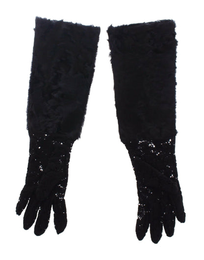 Guantes de lana negra con encaje y piel de cordero
