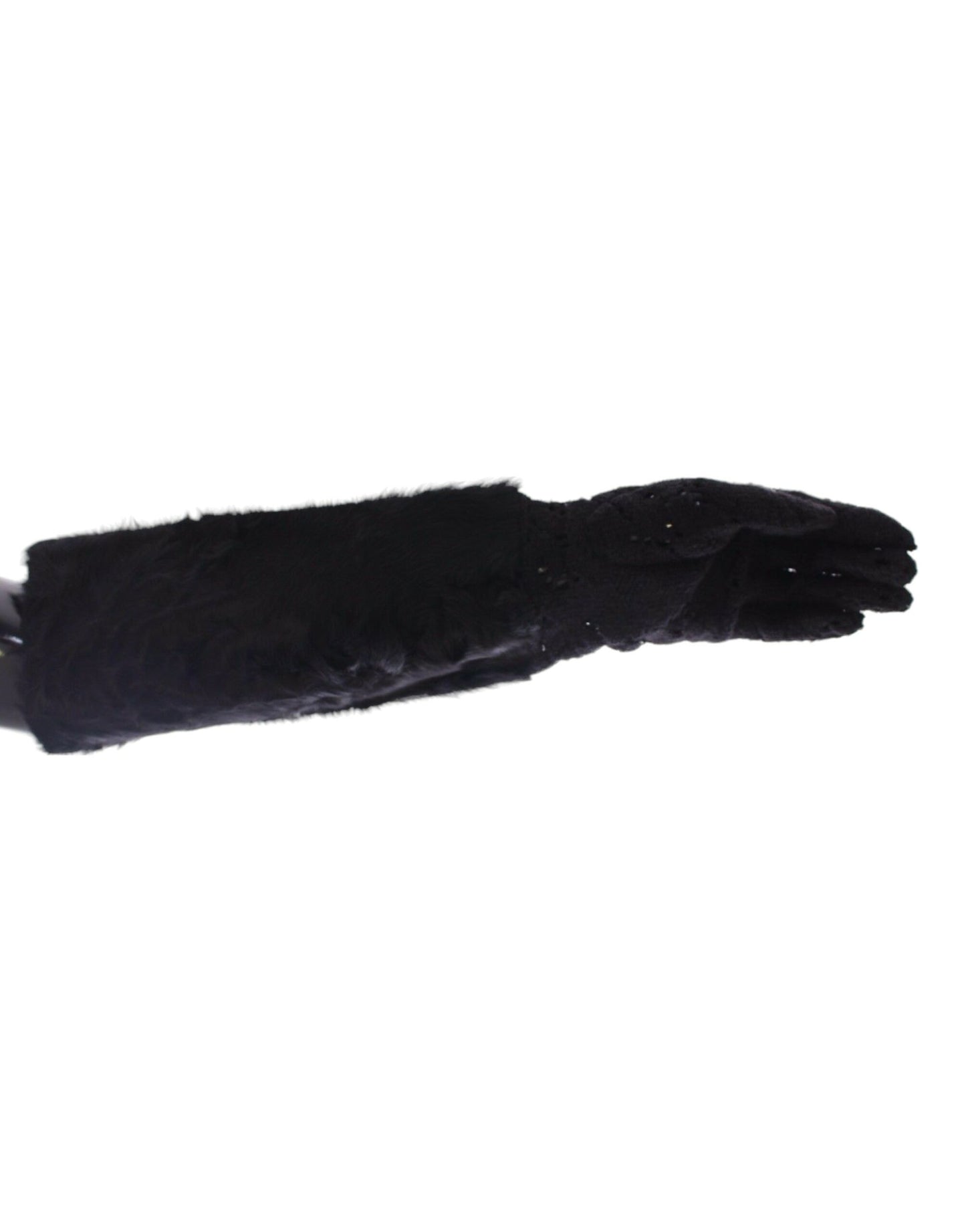 Guantes de lana negra con encaje y piel de cordero