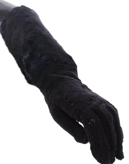 Guantes de lana negra con encaje y piel de cordero