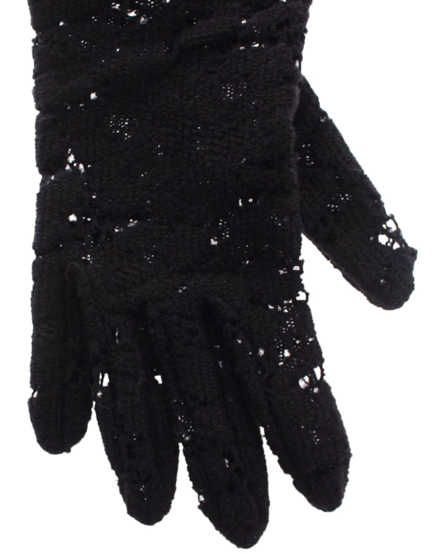 Guantes de lana negra con encaje y piel de cordero