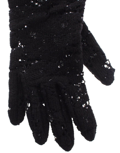 Guantes de lana negra con encaje y piel de cordero