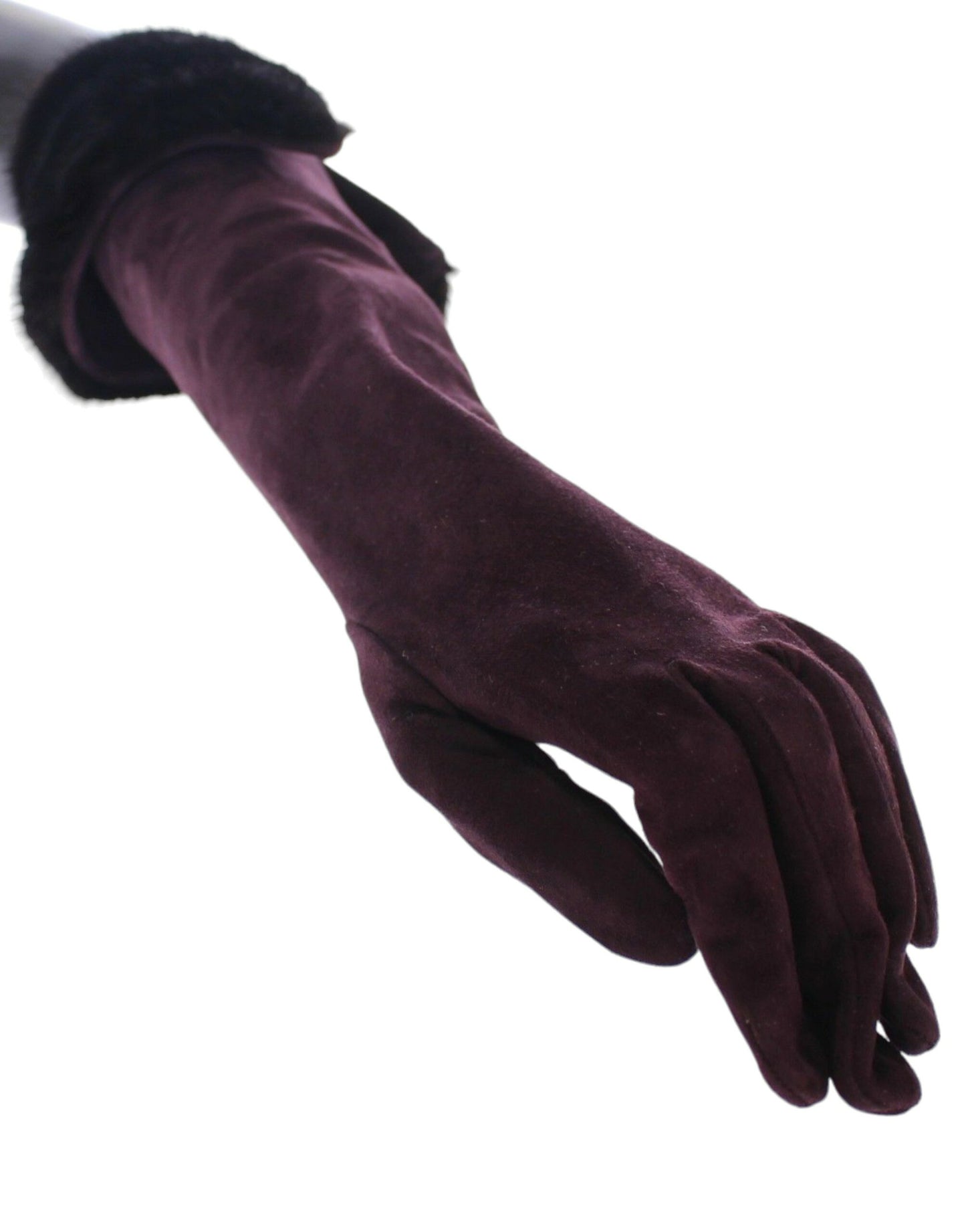 Elegantes guantes de piel morada hasta el codo