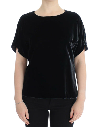 Encantadora blusa de terciopelo de manga corta