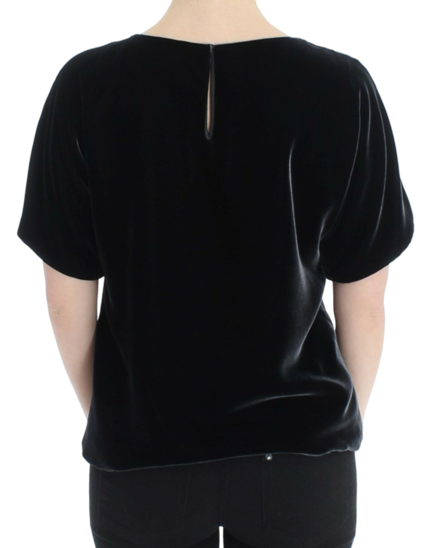 Encantadora blusa de terciopelo de manga corta