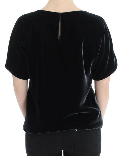 Encantadora blusa de terciopelo de manga corta