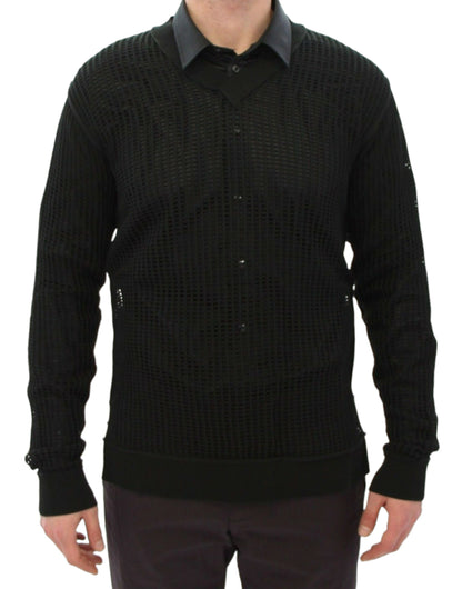 Elegante suéter de punto verde oscuro con cuello en V