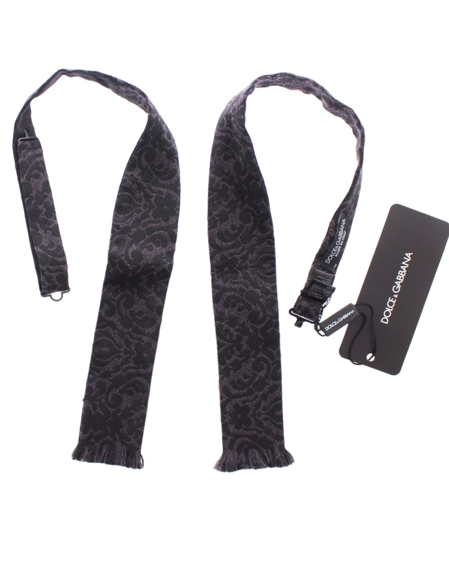 Elegante pajarita de mezcla de seda y lana con estampado paisley negro