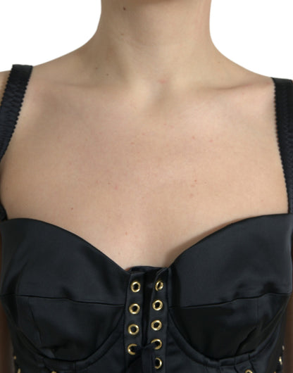 Elegante vestido midi ajustado negro con cordones