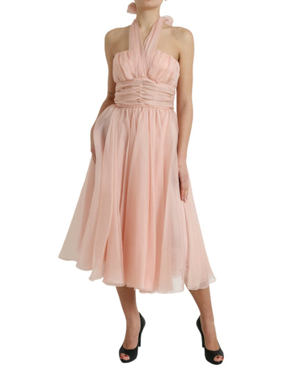 Elegante vestido midi de gasa de seda con cuello halter