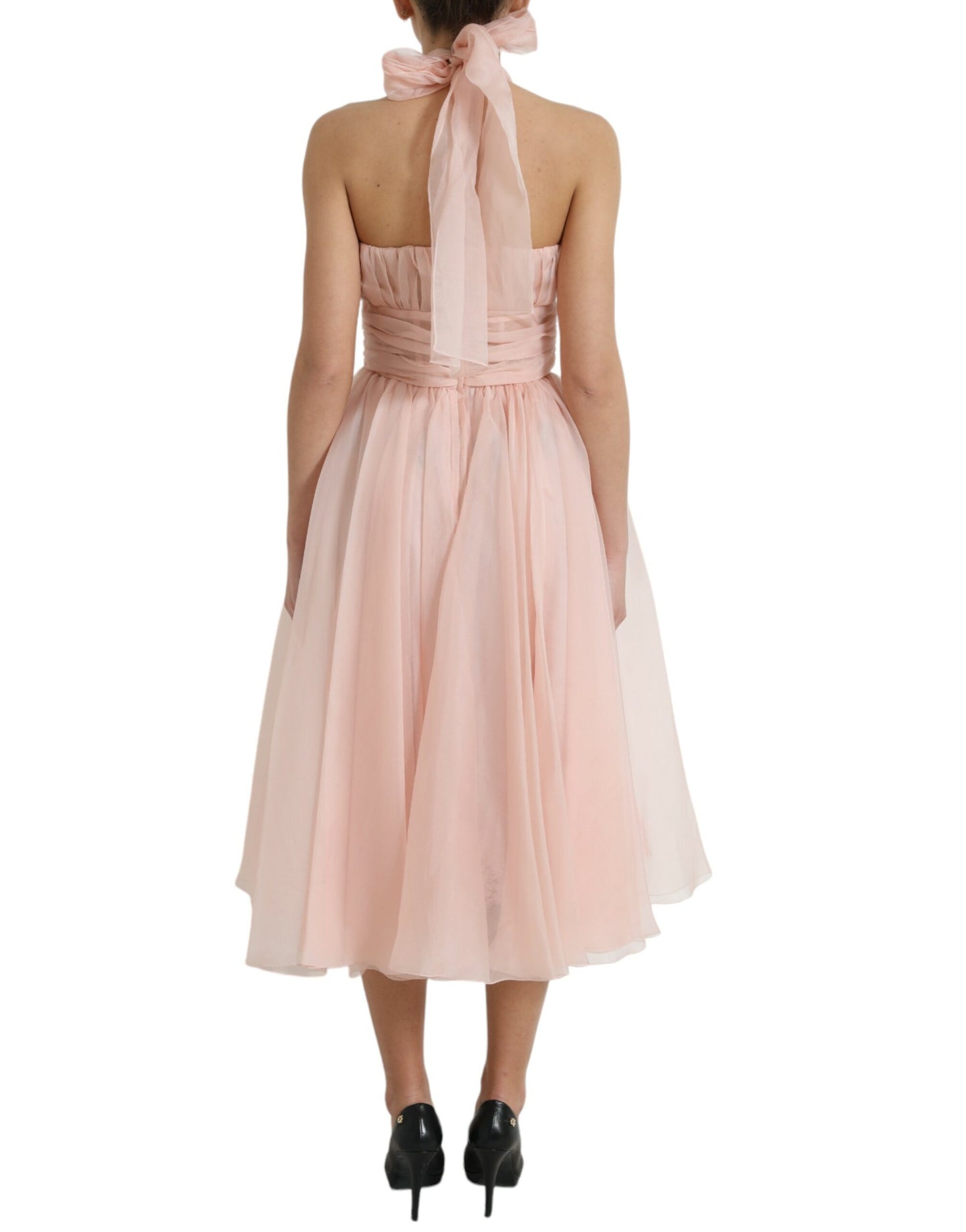 Elegante vestido midi de gasa de seda con cuello halter