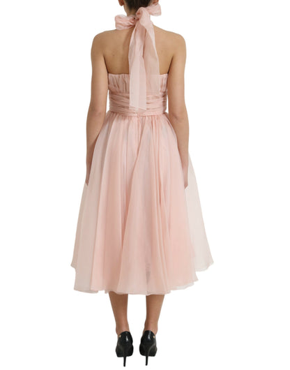Elegante vestido midi de gasa de seda con cuello halter