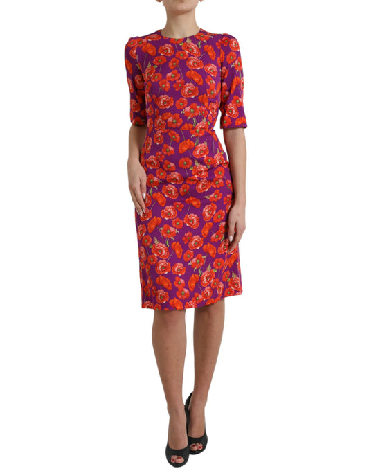 Vestido charmeuse de seda con estampado floral vibrante