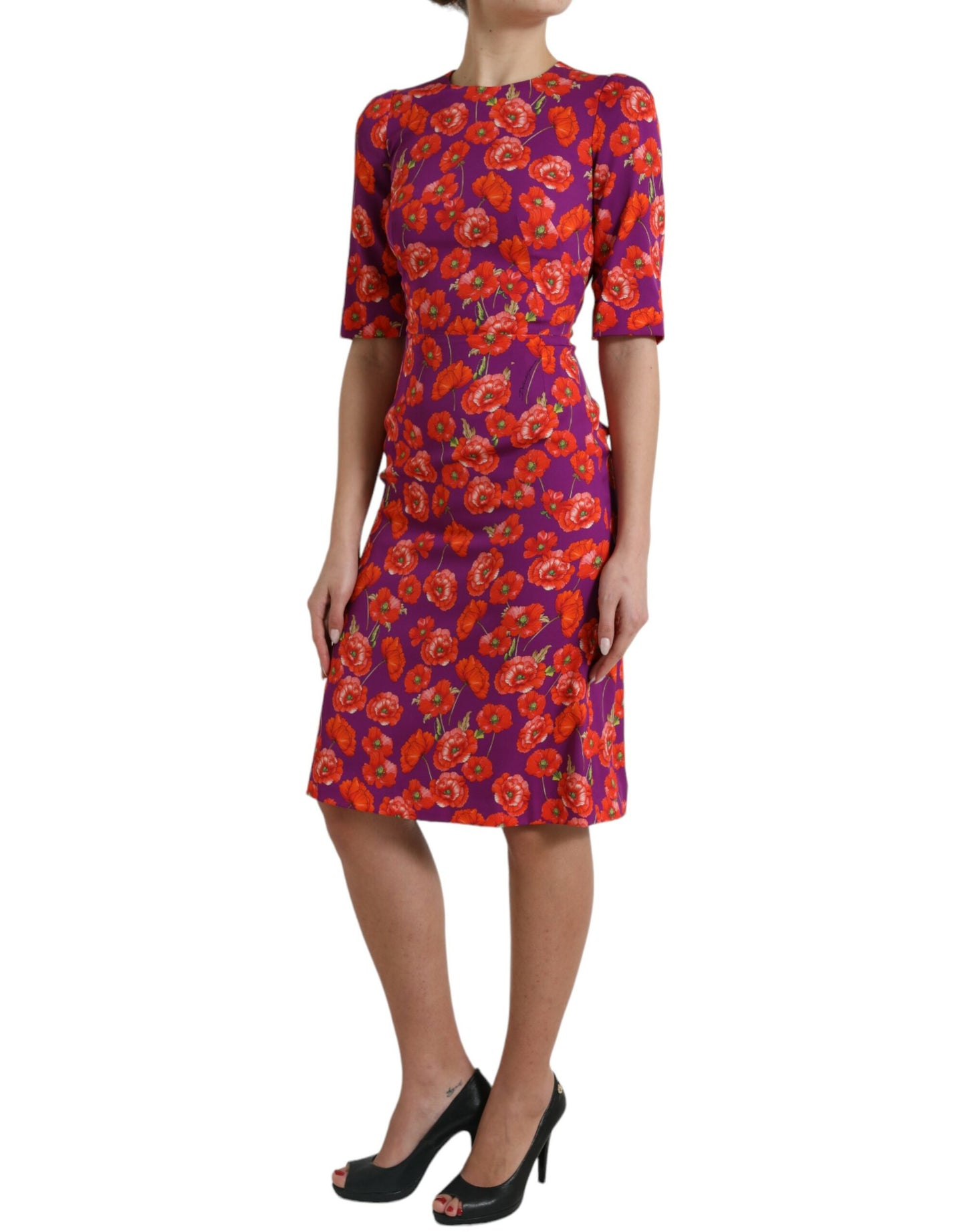 Vestido charmeuse de seda con estampado floral vibrante