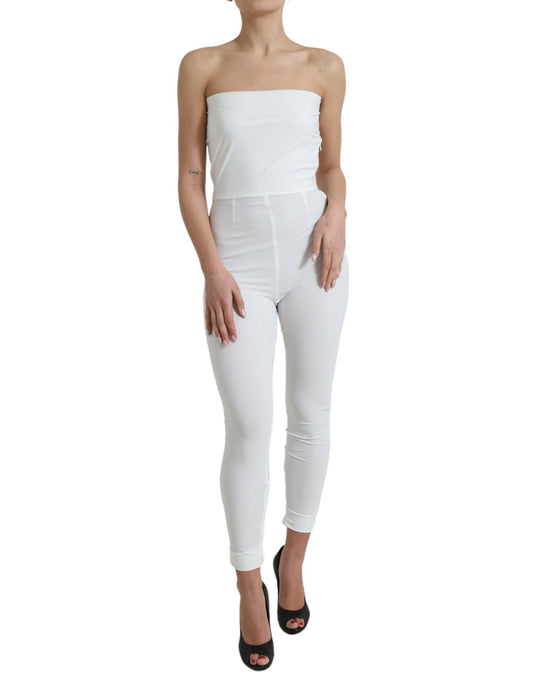 Elegante vestido blanco sin tirantes tipo mono
