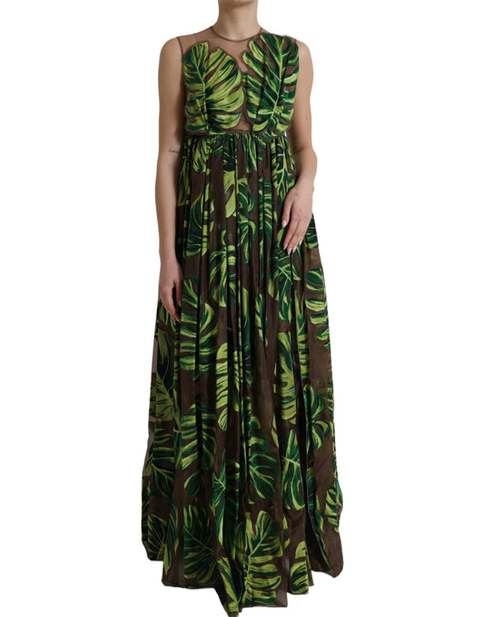 Elegante vestido de mezcla de seda sin mangas con corte en A