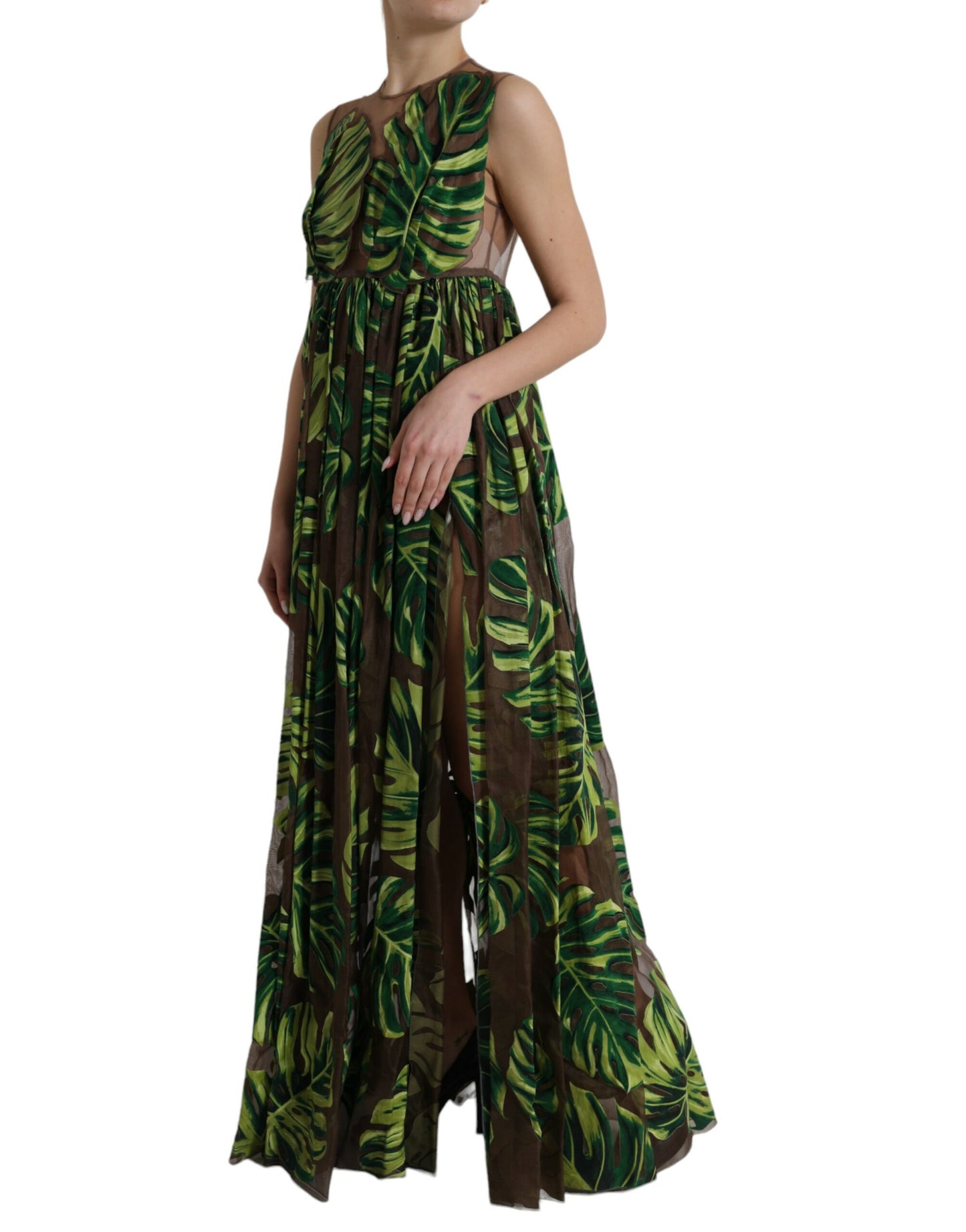 Elegante vestido de mezcla de seda sin mangas con corte en A