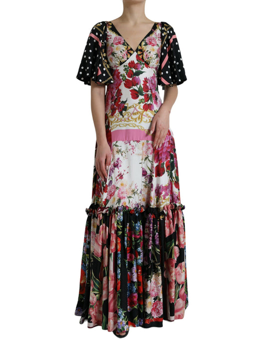 Elegante vestido largo de seda floral