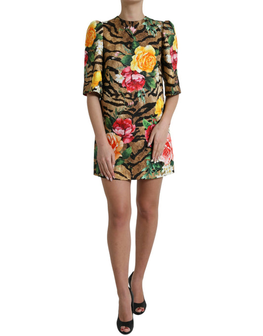 Vestido mini recto con estampado animal y floral
